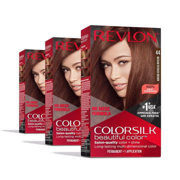 Revlon Colorsilk Beautiful Color Permanent Hair Color, Long-Lasting High-Definition Color, Shine & Silky Softness With 100% Gray Coverage, Ammonia Free, 44 Medium Reddish Brown, 3 Pack