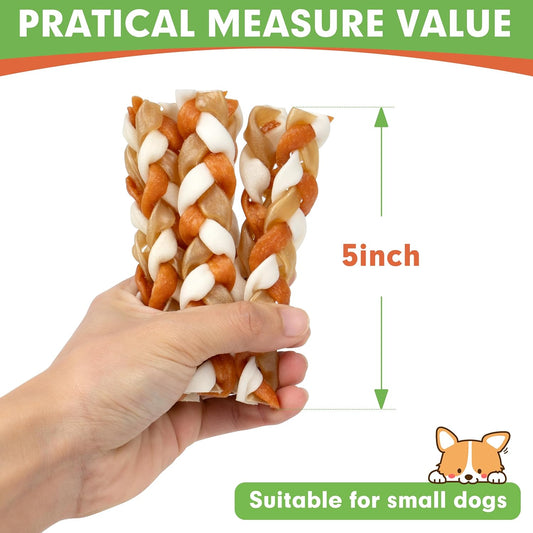 Mon2Sun Dog Treats, 5 Inch Chicken And Rawhide Braids, Braided Rawhide Sticks Dog Chew Treats For Small Dogs, Teeth Cleaning And Long Lasting Dog Snacks, 13.23Oz (25 Count-Pack Of 1)
