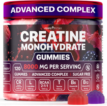 Creatine Monohydrate Gummies Complex 8000Mg With L-Carnitine & Taurine, Flavored Creatine For Women And Men With Raspberry, Blueberry & Blackberry Taste, Pre Workout Gummies For Men And Women - 120Pcs