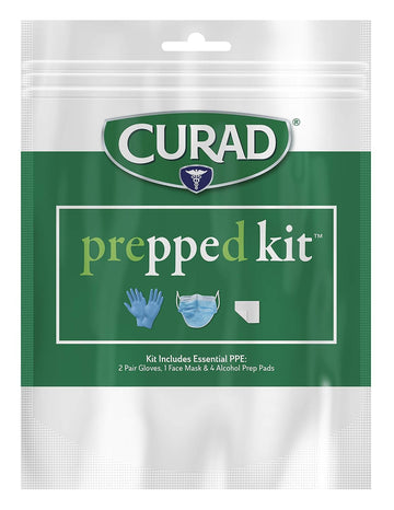 Curad Prepped Kit Essential Ppe Pack, Includes 2 Pairs Of Gloves, 1 Face Mask, 4 Alcohol Prep Pads