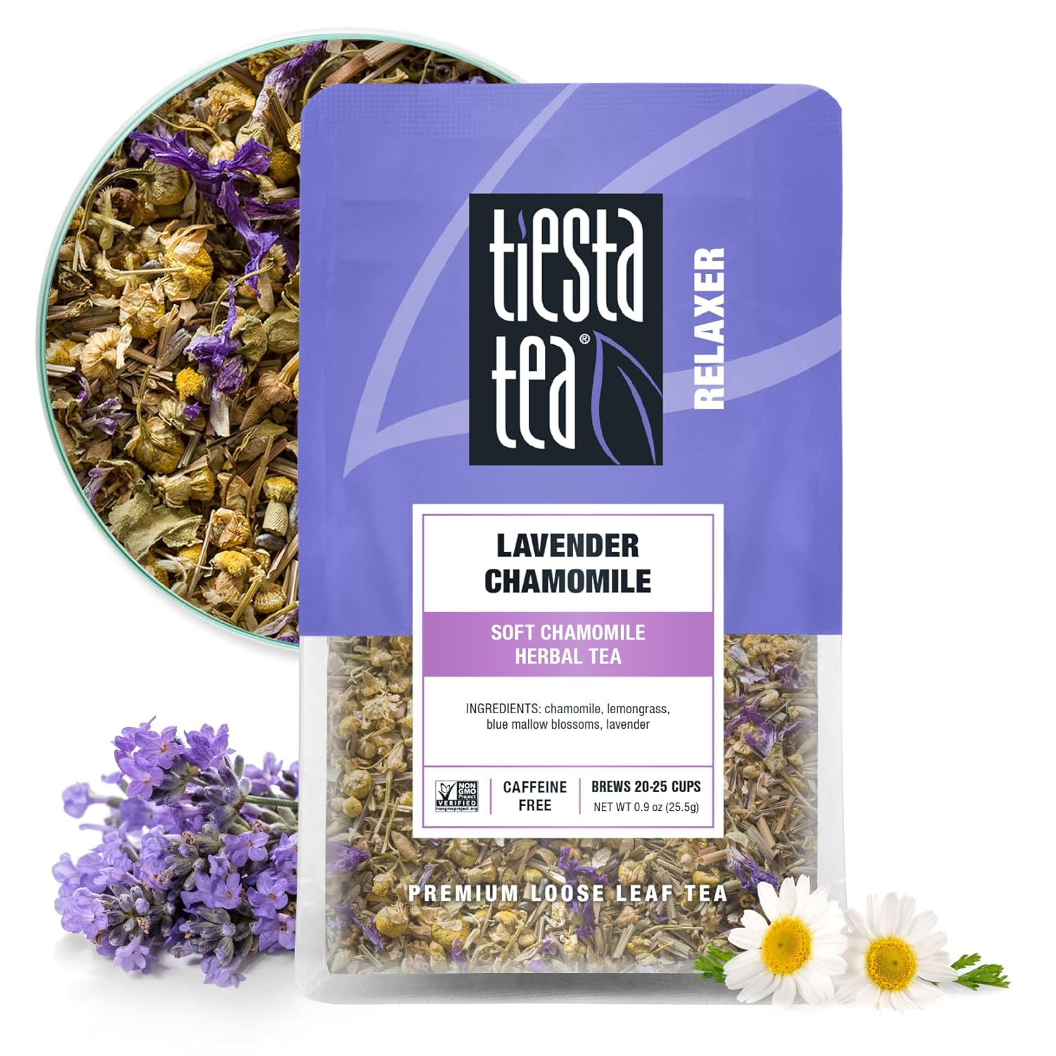 Tiesta Tea - Lavender Chamomile | Soft Chamomile Herbal Tea | Premium Loose Leaf Tea Blend | Non Caffeinated Herbal Tea | Make Hot Or Iced Tea & Brews Up To 25 Cups - 0.9 Ounce Resealable Pouch