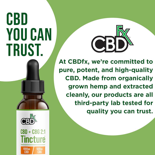 Cbdfx 1000Mg Cbd High Strength Cbd Oil, Improved Purity, All Natural, Vegan, Non-Gmo, Broad Spectrum, Blended With Mct Oil, No Thc, 30Ml (30 Days)