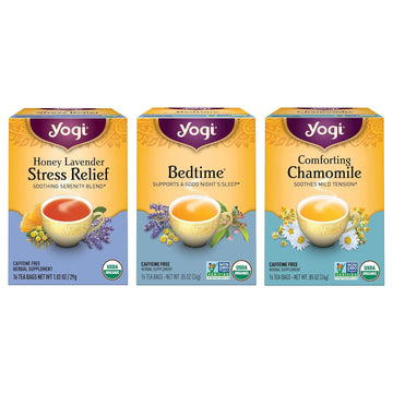 Yogi Tea Relaxation & Stress Relief Tea Variety Pack - 16 Tea Bags Per Pack (3 Packs) - Relaxing Tea Sampler - Includes Honey Lavender Stress Relief Tea, Bedtime Tea & Comforting Chamomile Tea