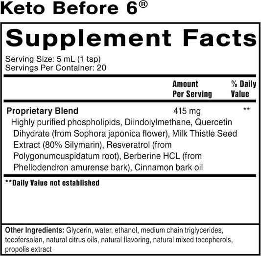 Quicksilver Scientific Keto Before 6 Liquid - Enjoy Carbs While On Keto, Help Return The Body To Keto + Allow For More Flexible Diet, Weight Management Support Supplement (3.38Oz / 100Ml)