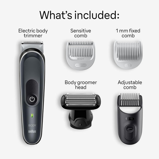 Braun Body Groomer Series 5 5360, Body Groomer For Men, For Chest, Armpits, Groin, Skinsecure Technology For Gentle Use And Clean Shave Attachment, Waterproof, Cordless With 100-Min Run Time