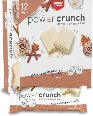 Power Crunch Protein Wafer Bars, High Protein Snacks With Delicious Taste, Cinnamon Roll, 1.4 Ounce (12 Count)