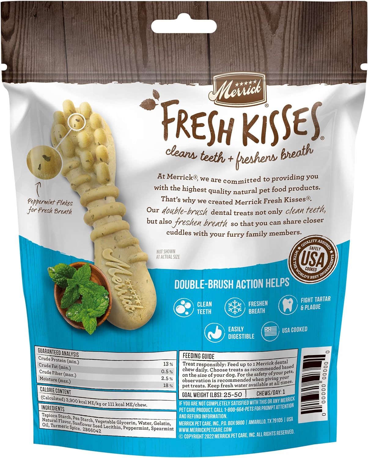 Merrick Fresh Kisses Natural Dental Chews Toothbrush Shape Treat Infused With Real Mint Medium Dogs - 6 ct. Bag : Pet Supplies