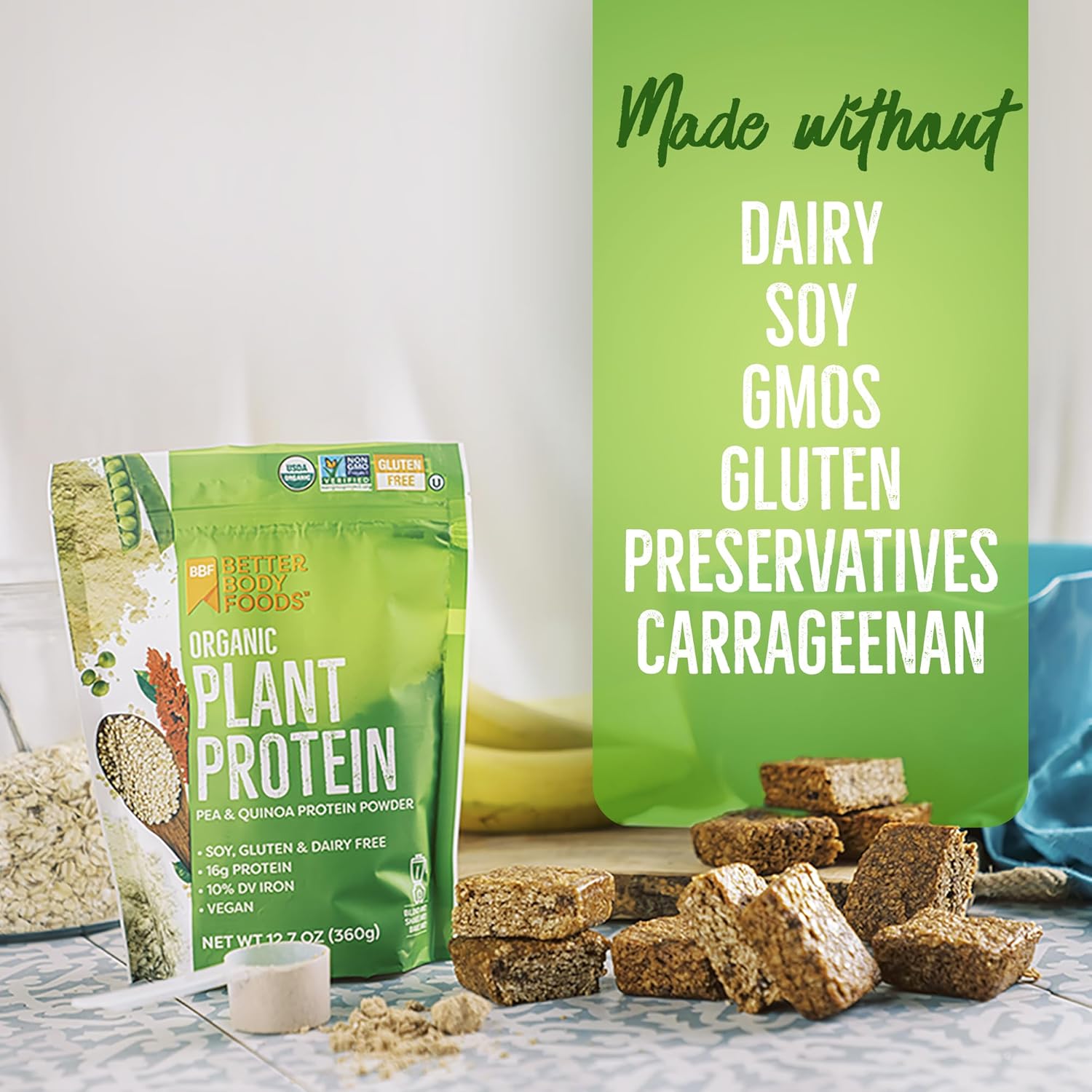 Betterbody Foods Organic Plant Based Protein Powder, 16G Of Protein 24% Dv, Vegan, Low Net Carbs, Gluten Free, Dairy Free, No Sugar Added, Soy Free, Non-Gmo, 12.7 Ounces : Health & Household