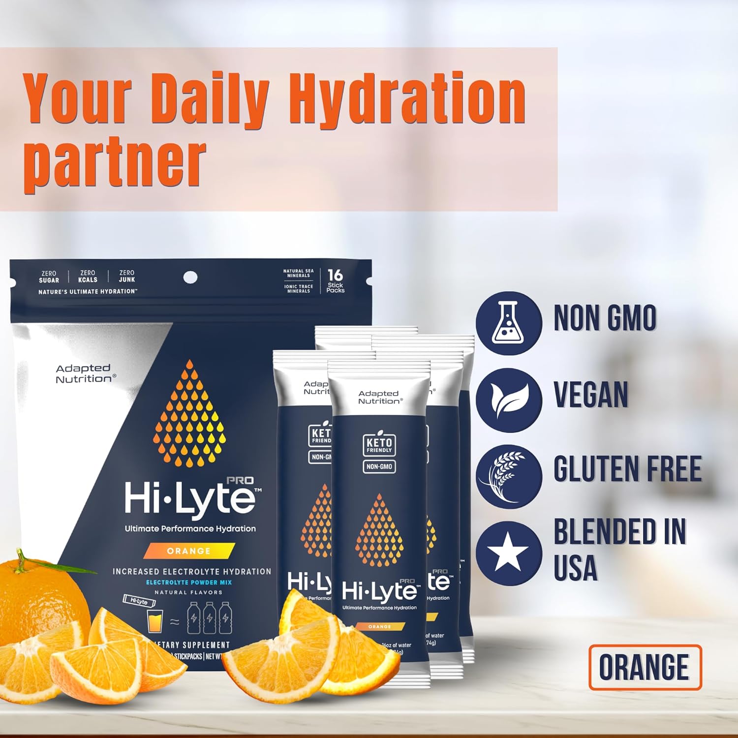 Hi-Lyte Pro Hydration Packets - 16 Individual Drink Packets | Orange | Flavored Electrolyte Powder Packets | Sugar-Free, Zero Carb, Zero Calorie : Health & Household