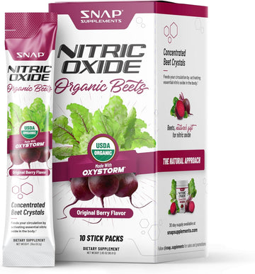 Snap Supplements Nitric Oxide Organic Beet Root Powder, Circulation Superfood On-The-Go, Convenient Single Serve Packs (10 Packs)