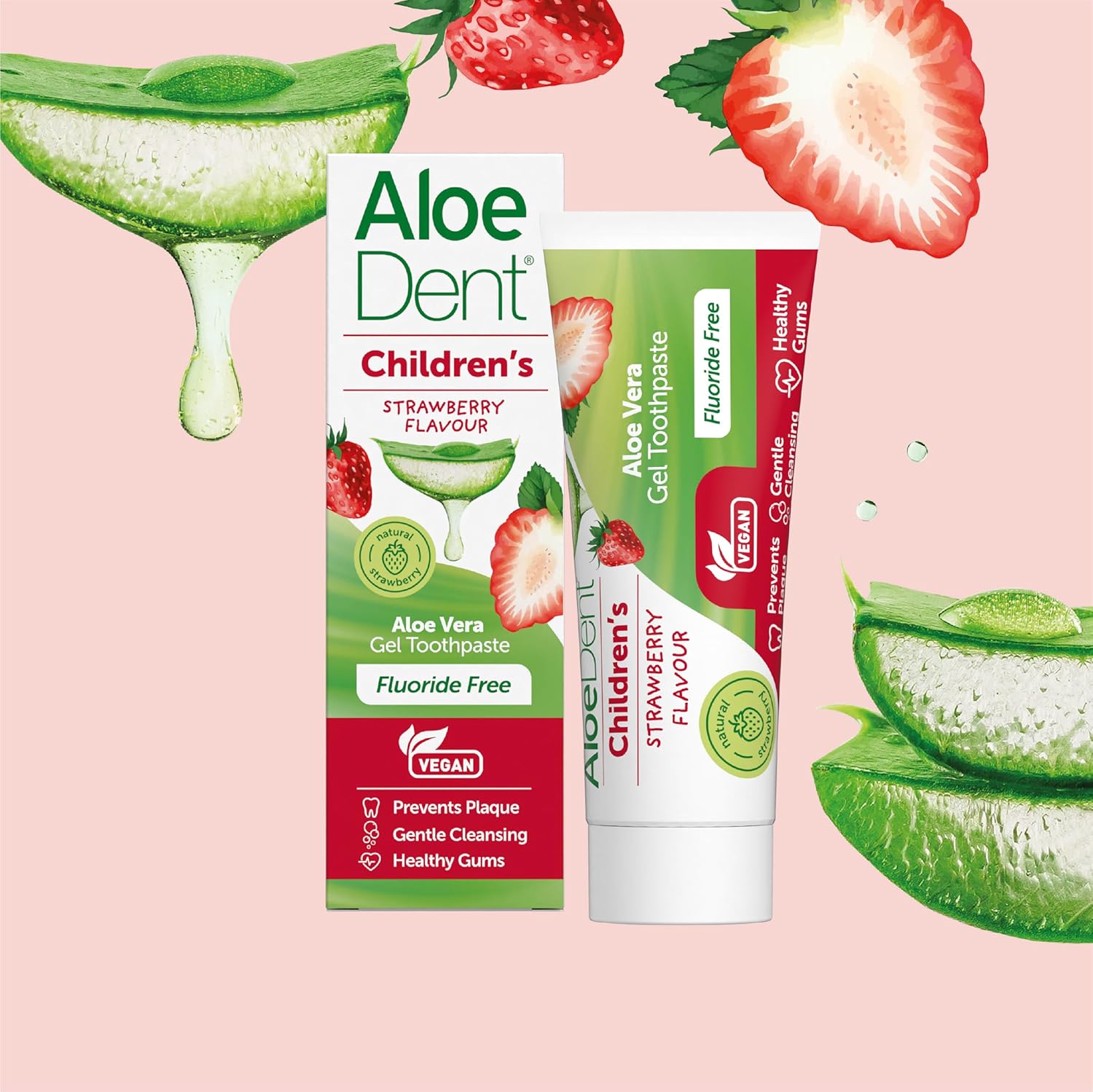 Aloe Dent Children's Aloe Vera Toothpaste Fluoride Free, Natural Action, Vegan, Cruelty Free , SLS Free, Strawberry Flavour, Healthy Gums, 50 ml : Amazon.co.uk: Health & Personal Care