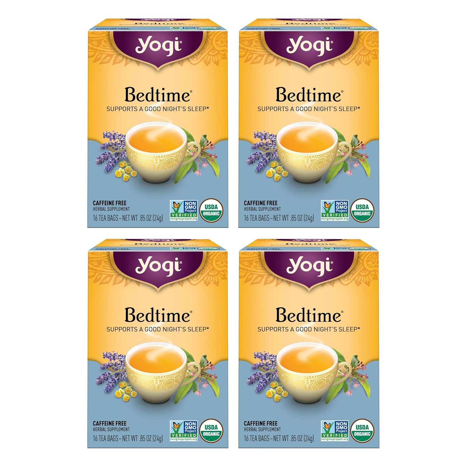 Yogi Tea Bedtime Tea - 16 Tea Bags Per Pack (4 Packs) - Chamomile & Passionflower Herbal Tea Blend - Tea To Support A Good Night'S Sleep - Includes Lavender, Licorice Root, Spearmint & Cardamom