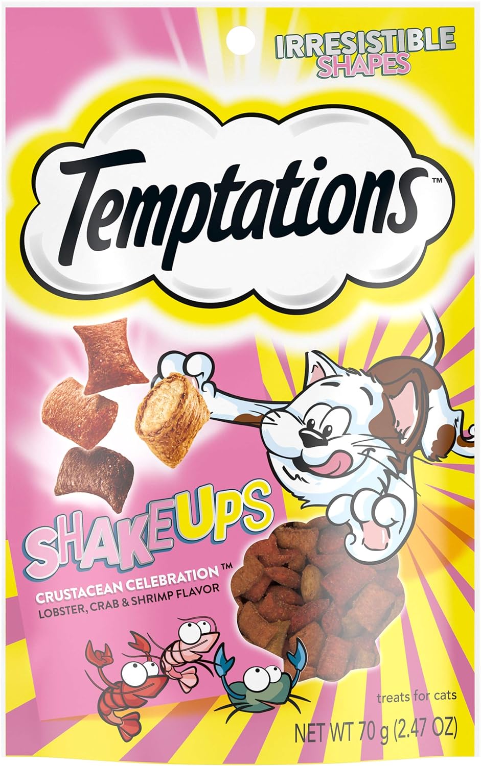 TEMPTATIONS ShakeUps Crunchy and Soft Cat Treats, Crustacean Celebration Flavor, (12) 2.47 oz. Pouches
