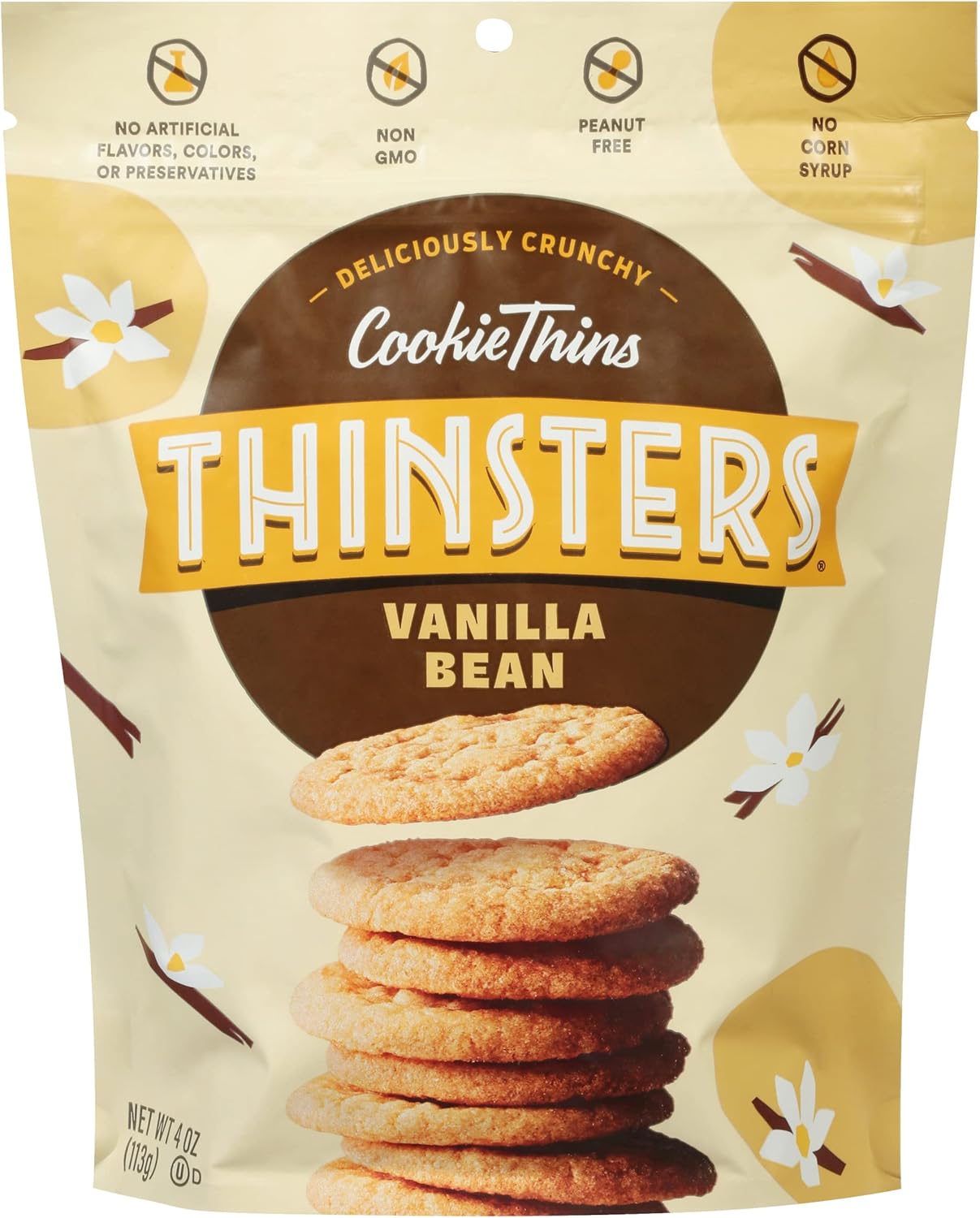 Thinsters Cookies, Vanilla Bean Cookie Thins, 4 Oz Pack