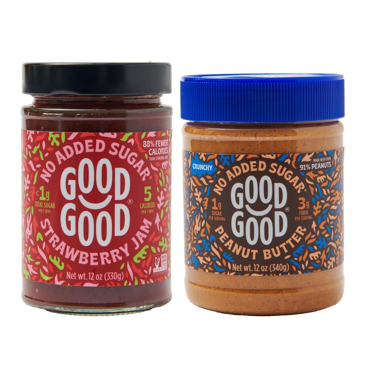 Good Good Sweet Strawberry Jam & Crunchy Peanut Butter - Keto Friendly - Low Carb & No Added Sugars - Vegan - Gluten Free - Preserves : Grocery & Gourmet Food