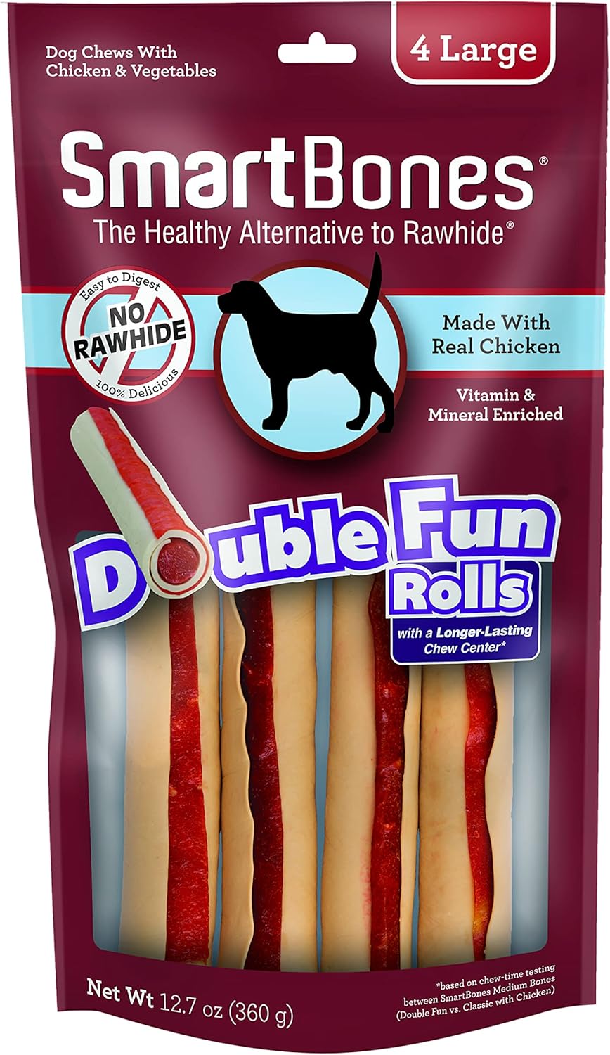Smart Bones Doublefun Rolls, Rawhide Free Dog Chew Sticks, Long-Lasting Chew Center, Treats For Dogs Made With Real Chicken, 4 Count