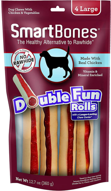 Smart Bones Doublefun Rolls, Rawhide Free Dog Chew Sticks, Long-Lasting Chew Center, Treats For Dogs Made With Real Chicken, 4 Count