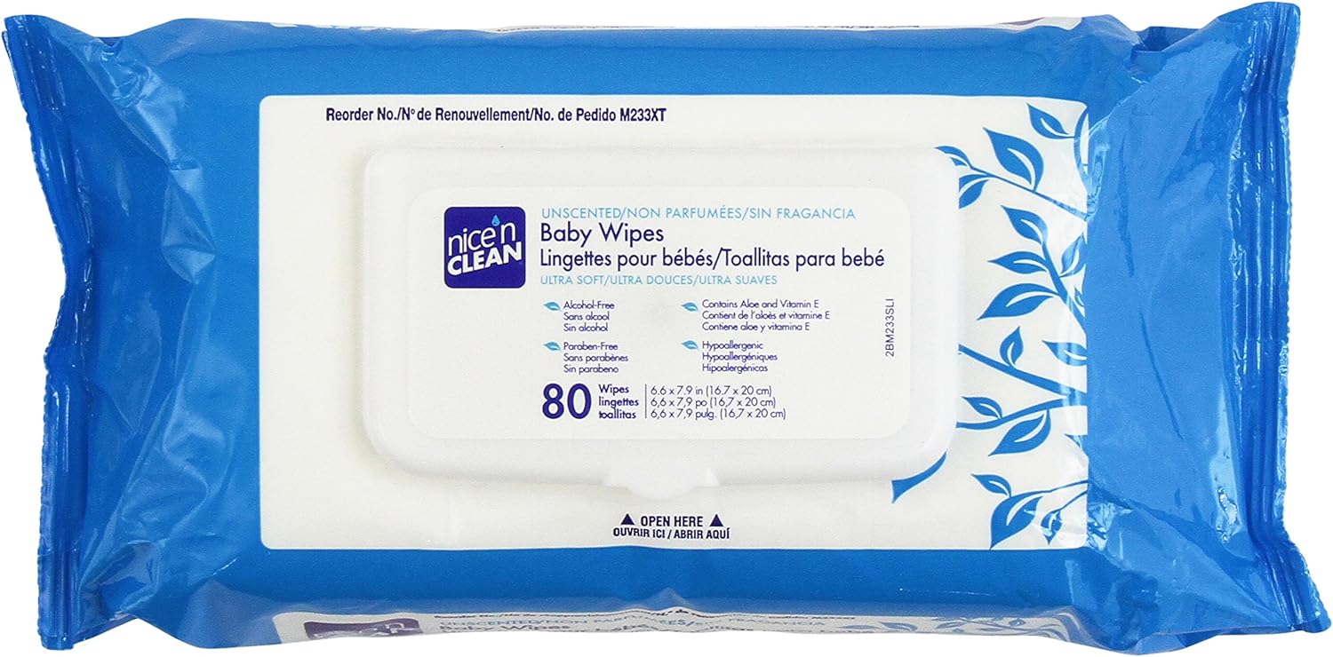 Nice 'N Clean Baby Wipes Soft-Pack With Aloe - Unscented, Hypoallergenic, 80 Wipes (Pack Of 12)