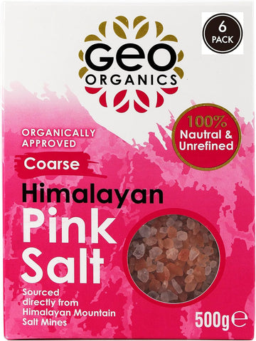 Geo Organics Pure Himalayan Pink Salt Crystals 500G (Pack Of 6) | 100% Natural Salt & Unrefined | Harvested Using Sustainable & Eco-Friendly Practices - Contains 84 Minerals (Coarse Pink Salt)