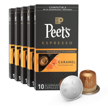 Peet's Coffee, Dark Roast Espresso Capsules, Caramel 50 Count (5 Boxes of 10 Espresso Pods)