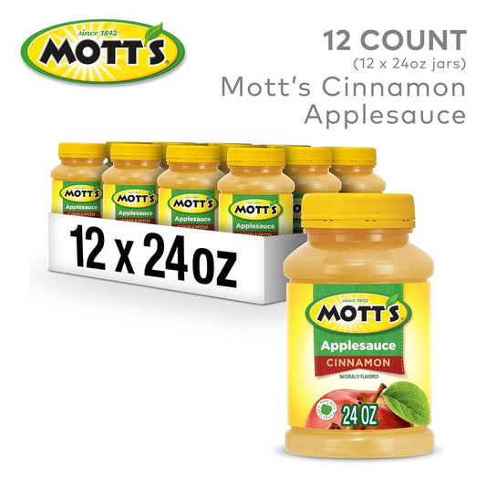 Mott'S Cinnamon Applesauce, 24 Oz Jar (Pack Of 12), No Artificial Flavors, Good Source Of Vitamin C, Nutritious Option For The Whole Family