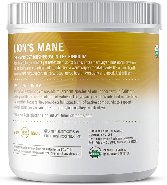 Om Organic Mushroom Nutrition Lion's Mane: Memory, Focus, Nerve Health, 100 servings, 7.14 , 200 Gram