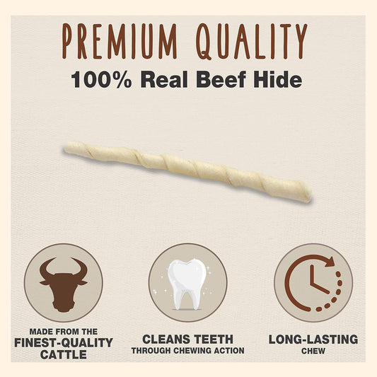 Cadet Premium Grade Beef Hide For Dogs, Long Lasting Rawhide Twist Chew Sticks, Natural Dog Chews, 5 Inch Dog Bones (34 Count)
