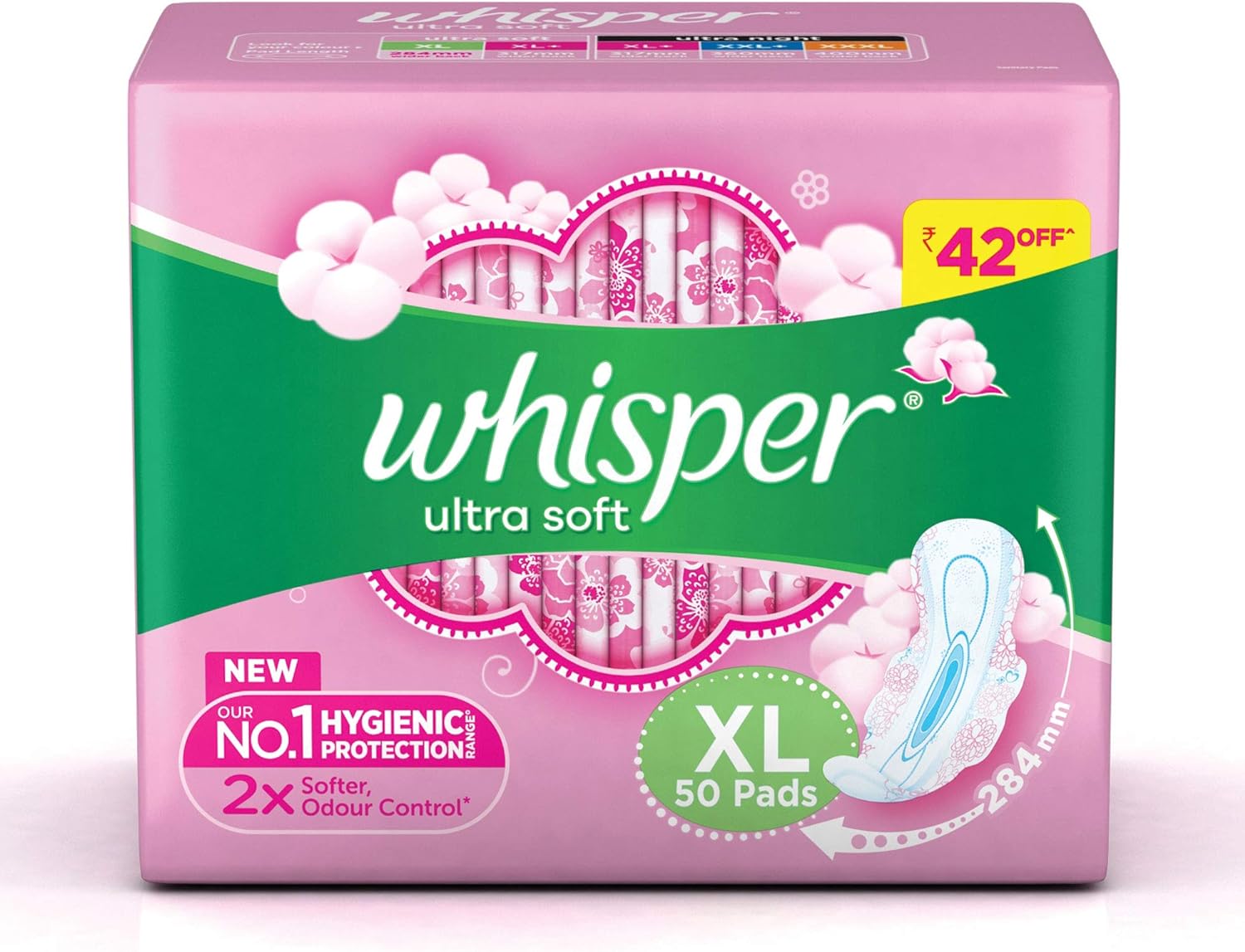 Whisper Ultra Soft XL Sanitary Pads, 50 count (Pack of 1)