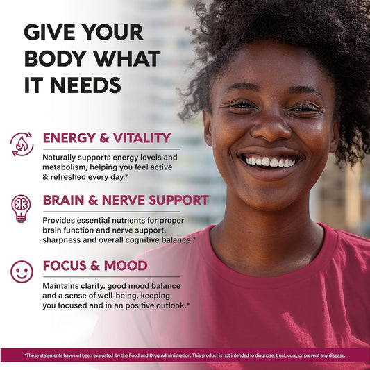 Vitamin B Complex For Men & Women - Made In Usa - B-Complex: B1, B2, B3, B5, B6, B7, B8, B9, B12 With Vitamin C, Choline, Inositol - Energy, Brain & Heart Support Supplement, 60 Vegan Capsules
