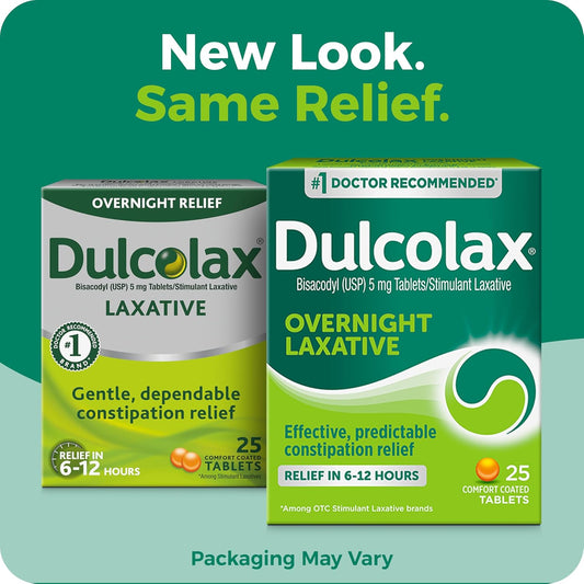 Dulcolax Stimulant Laxative Tablets, Predictable & Effective Constipation Relief, Relieves Straining & Bloating, Bisacodyl 5 Mg, 25 Count