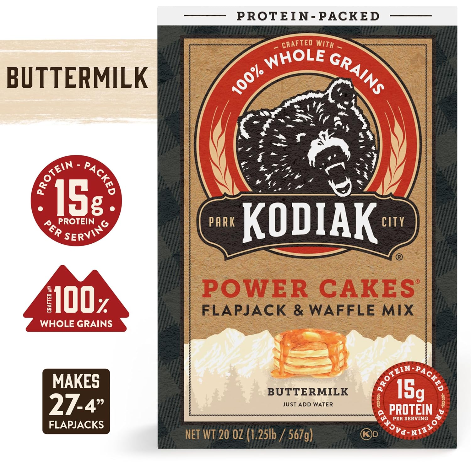 Kodiak Cakes Protein Pancake Power Cakes, Flapjack and Waffle Baking Mix, Buttermilk, 20 Oz, (Pack of 6) : Everything Else