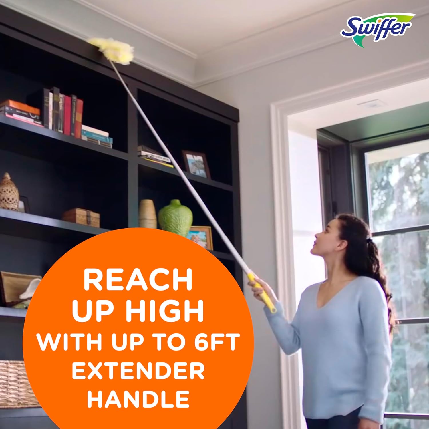 Swiffer Ceiling Fan Duster Super Extender Handle Starter Kit, 6 Heavy Duty Refills