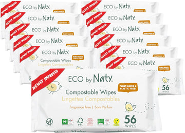 Eco By Naty Baby Wipes Unscented - 100% Compostable And Plant-Based Wipes, Good For Babies And Newborn Sensitive Skin (672 Count - 12 Packs Of 56)