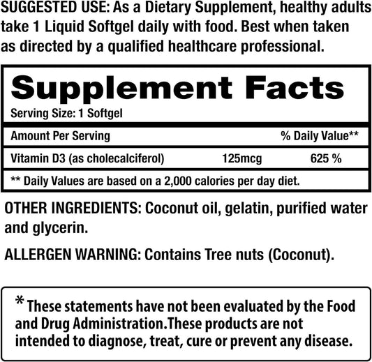 Jocko Fuel Vitamin D3 5000Iu Supplements - Vitamin D Supports Immune System, Bone Health, & Metabolic Processes, Helps Fatigue & Mood - Coconut Oil Blend, 360 Servings