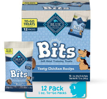 Blue Buffalo Blue Bits Natural Soft-Moist Training Dog Treats To-Go, Chicken Recipe 1-Oz Bags (Pack Of 12)