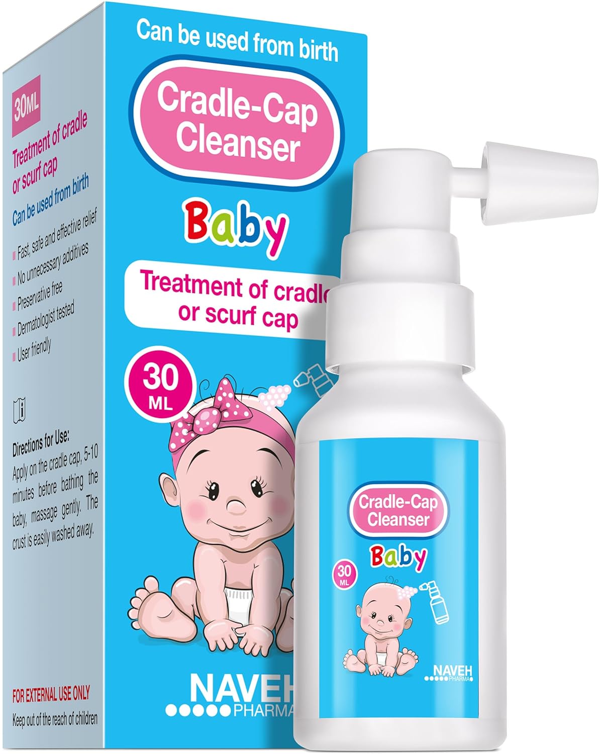 Naveh Pharma Cradle Cap Cleanser For Baby & Kids | 100% Natural Cradle Cap Treatment | Spray & Wash No Scrubbing | Better Than Shampoo Or Brush | Help With Dandruff | Olive Oil & Squalane | 1 Fl Oz