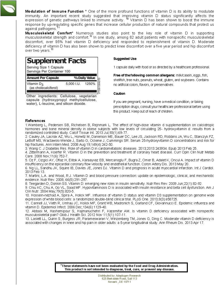 Vitamin D3 5,000 Iu Supplement | Pure High Potency Natural Vitamin D | 100 Vegetarian Capsules : Health & Household