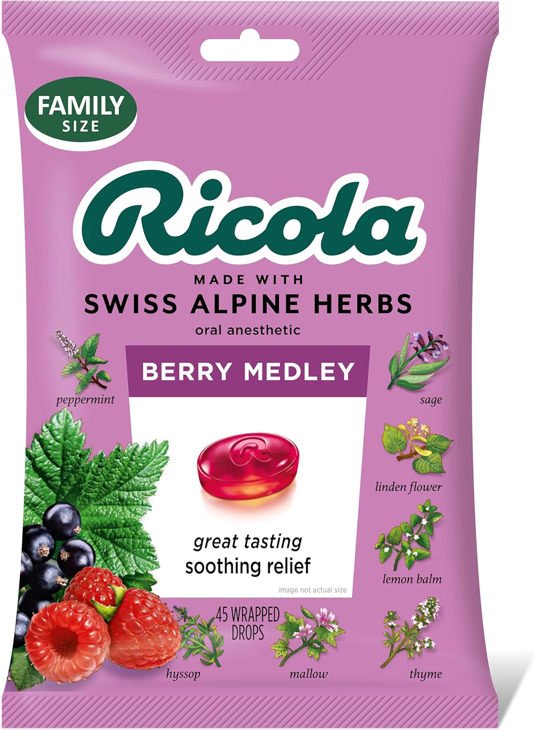 Ricola Berry Medley Bundle, Family Pack, Supplement Drops Family Bag, 45 Drops per Bag, 2-Pack