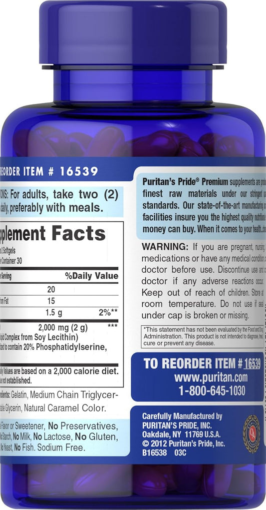 Puritans Pride Neuro-Ps (Phosphatidylserine), White, 60 Count (Pack Of 1)