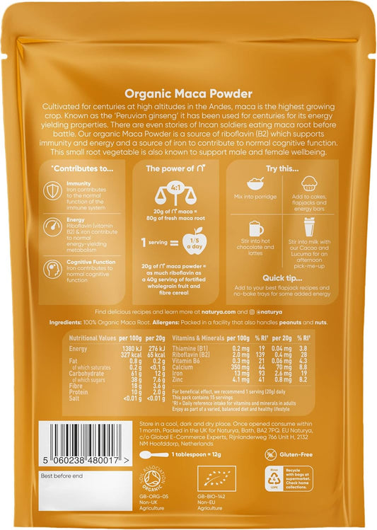 Naturya Organic Maca Powder, Rich In Riboflavin And Iron, Supports Energy And Immunity, Sweet Malty Flavor, Gluten-Free, Vegan, Kosher - 300G