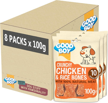 Good Boy - Crunchy Chicken And Rice Bones - Dog Treats - Made With 100% Natural Chicken Breast Meat - 100 G E - Low Fat Dog Treats - Case Of 8