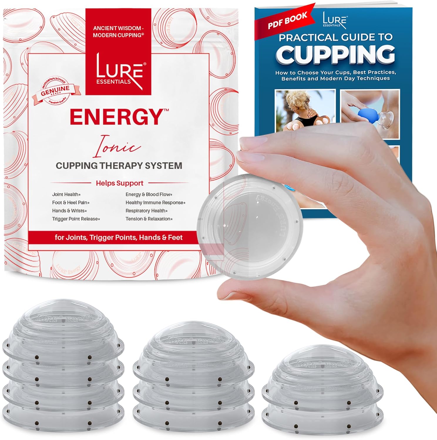 Lure Essentials Cupping Therapy Set 10 Professional Silicone Cupping Cups For Muscle Knots, Joints, Muscles, Arms And Feet