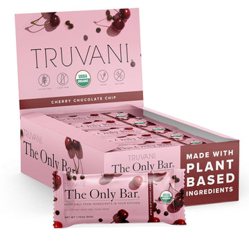 Truvani Plant Based Snack Bars | 5G Protein | 12 Pack Cherry Chocolate Chip | Organic | Vegan | The Only Bar | Dairy, Soy, And Gluten Free | Individually Wrapped