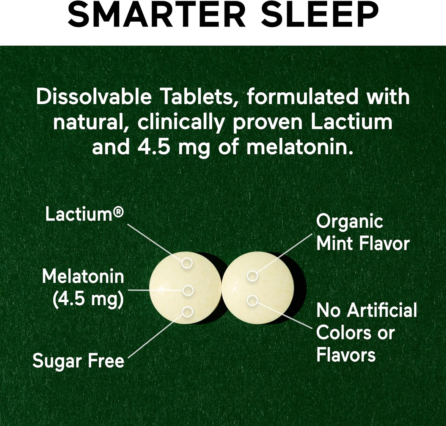 Smarternutrition Smarter Sleep Melatonin Dissolvable Tablets 4.5 Mg + Natural Clinically Proven Lactium® For Sleep & Stress Support - Mint Flavor Melatonin Tablets - Non-Gmo-60 Count[30-Day Supply] : Health & Household
