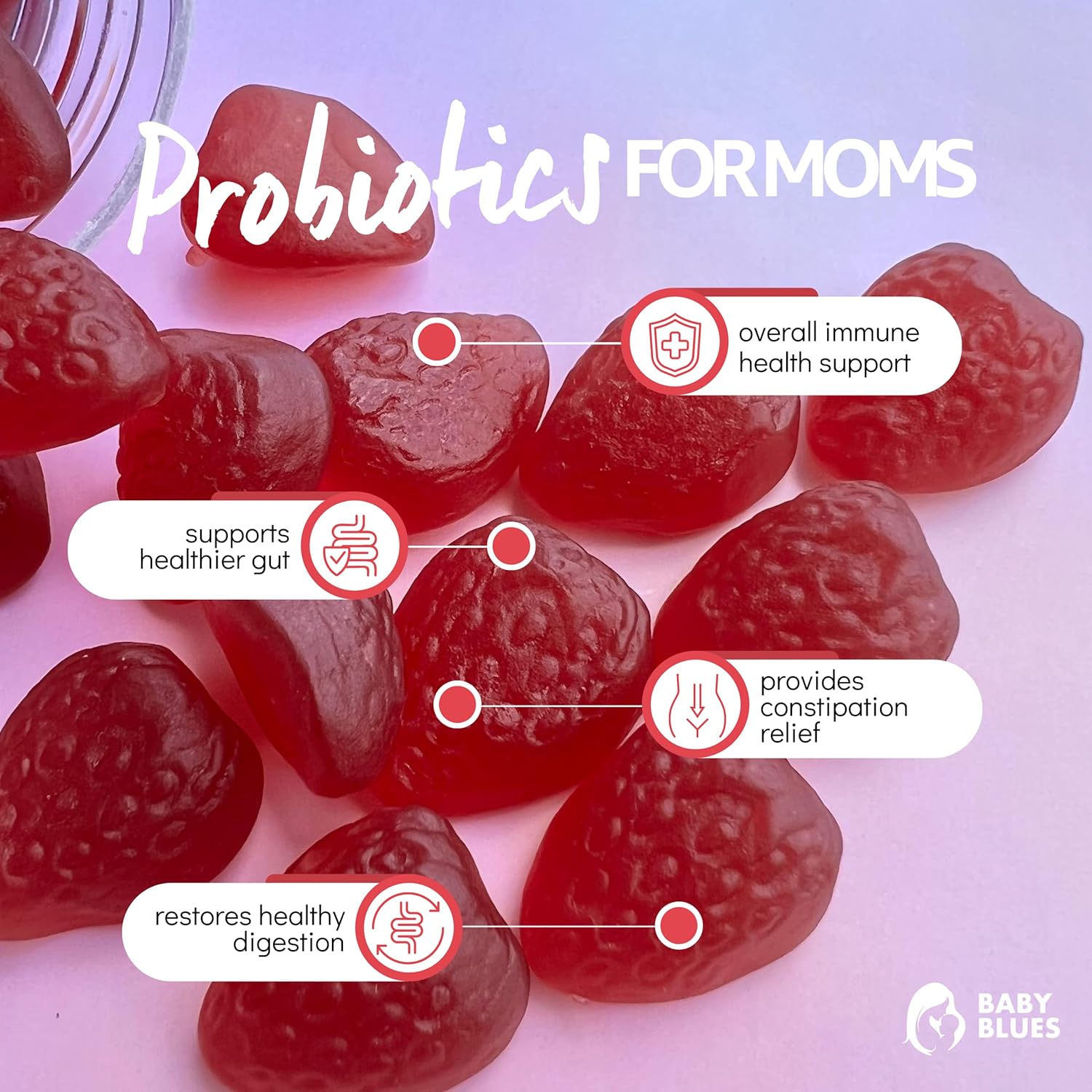 Baby Blues Probiotic Gummies For Women – Organic Strawberry Flavor – Gut, Immune, Skin & Vaginal Health – 5 Billion Cfu De111® – Vegan Daily Supplement For Moms – Pre/Postnatal Support : Health & Household