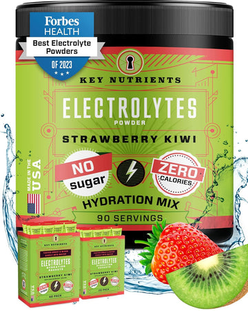 Key Nutrients Multivitamin Electrolytes Powder No Sugar - Juicy Strawberry Kiwi Post Workout And Recovery Electrolyte Powder - Hydration Powder - No Calories, Keto Electrolytes Powder - 90 Servings