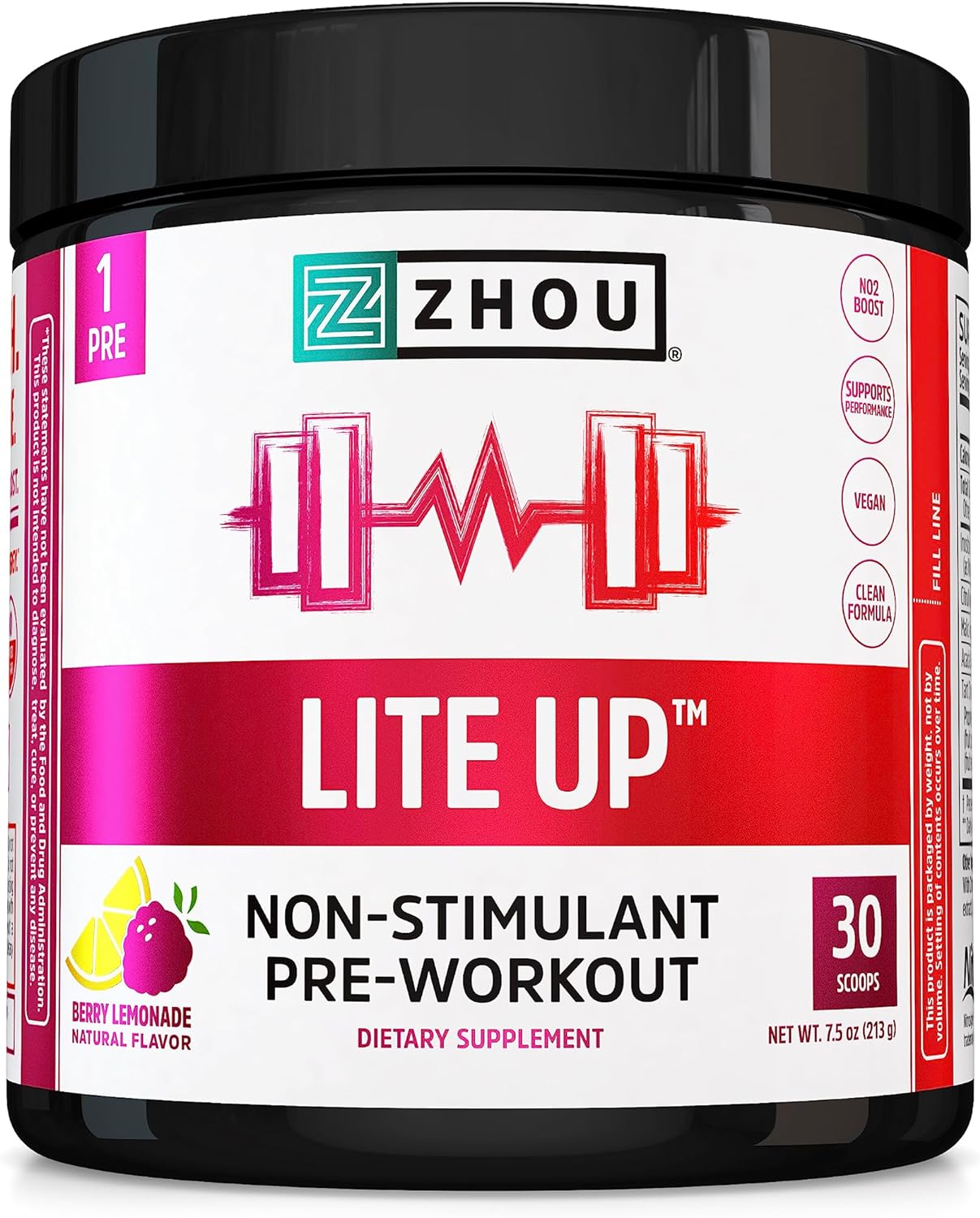 Zhou Nutrition Lite Up, Non-Stimulant Pre Workout Powder, Caffeine Fre