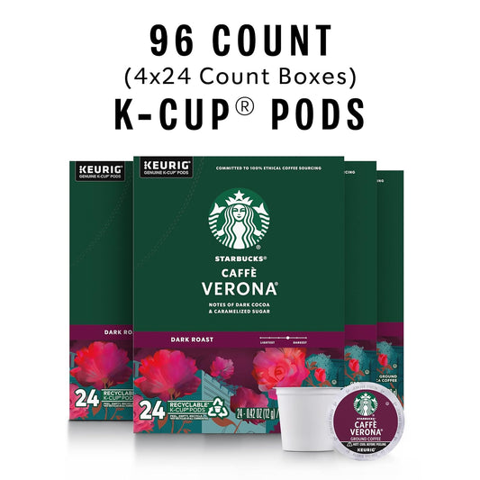 Starbucks K-Cup Coffee Pods, Dark Roast Coffee, Caffè Verona For Keurig Brewers, 100% Arabica, 4 Boxes (96 Pods Total)