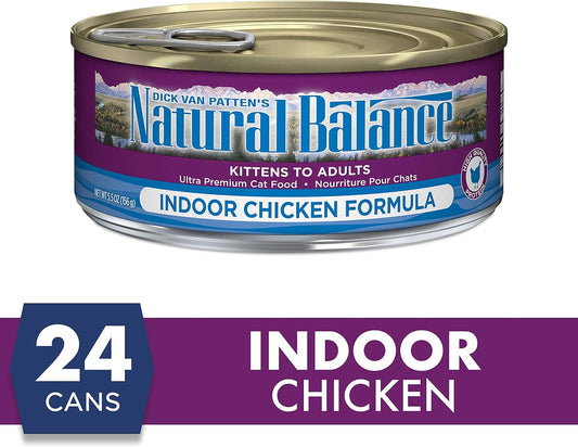 Natural Balance Ultra Premium Chicken Indoor Cat Food | Wet Canned Food For Cats | 5.5-Oz. Can, (Pack Of 24)