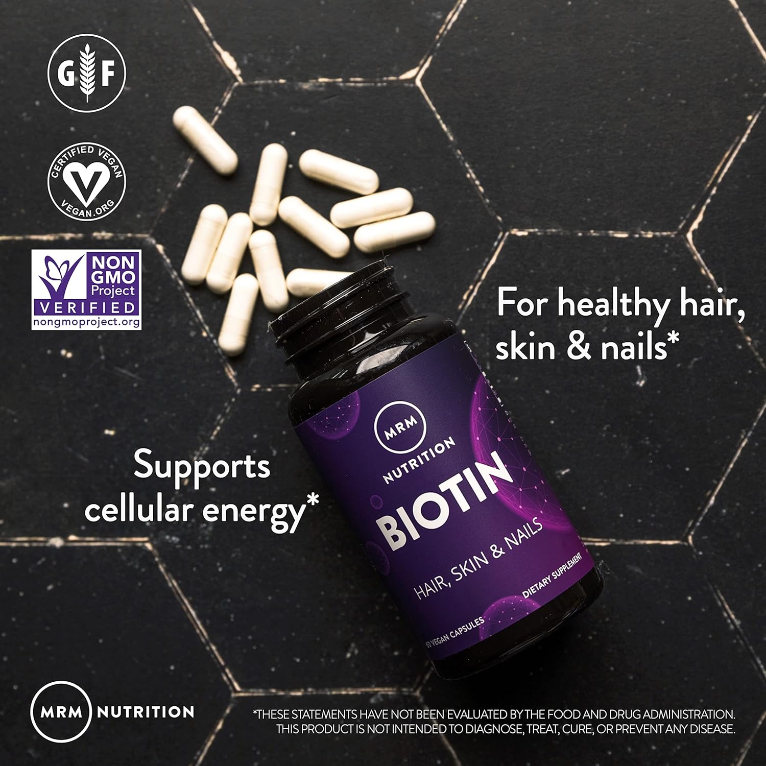 MRM Nutrition Biotin | Hair + Skin + Nails | Cellular Energy | Vegan + Gluten-Free | Non-GMO Project Verified | 60 Servings